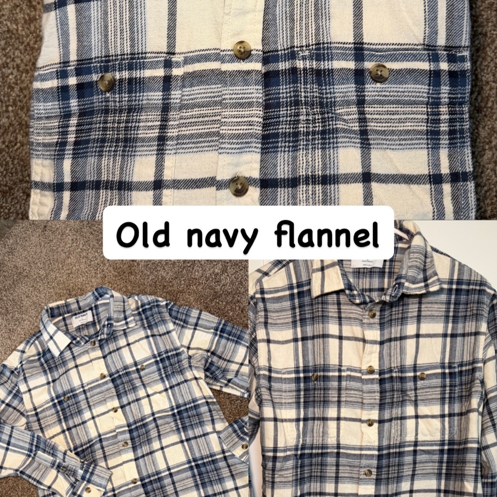 Old Navy Kids Navy and Cream Plaid Button Down Shirt
